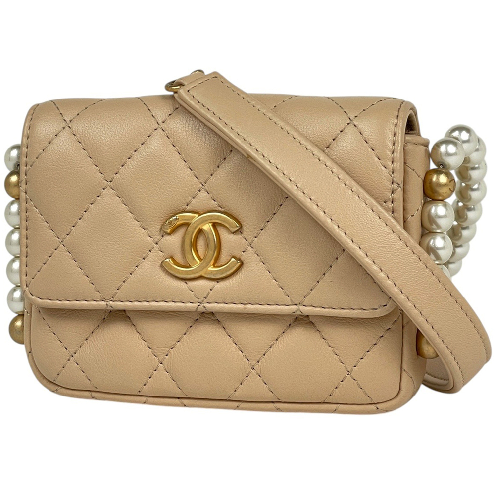 Chanel CHANEL Shoulder Bag Matelassé Coco Mark Leather Beige AP2185 Women's